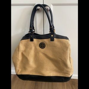 Tory Burch Black and Raffia Straw Leather bag